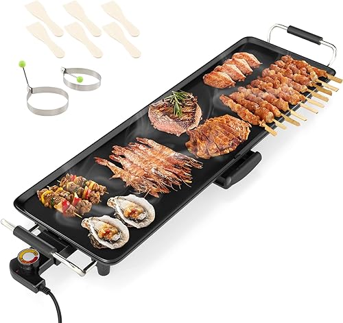 COSTWAY Parrilla eléctrica de 27 pulgadas, parrilla Teppanyaki extragrande con temperatura ajustable, superficie antiadherente, asas aisladas y