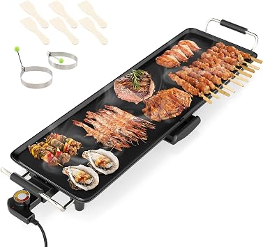 COSTWAY 27 Electric Griddle, Extra Large Teppanyaki Grill with Adjustable Temperature, Nonstick Surface, Insulated Handles & Drip Tray, Indoor Outdoor Tabletop BBQ Grill for Party, Camping & RV 27