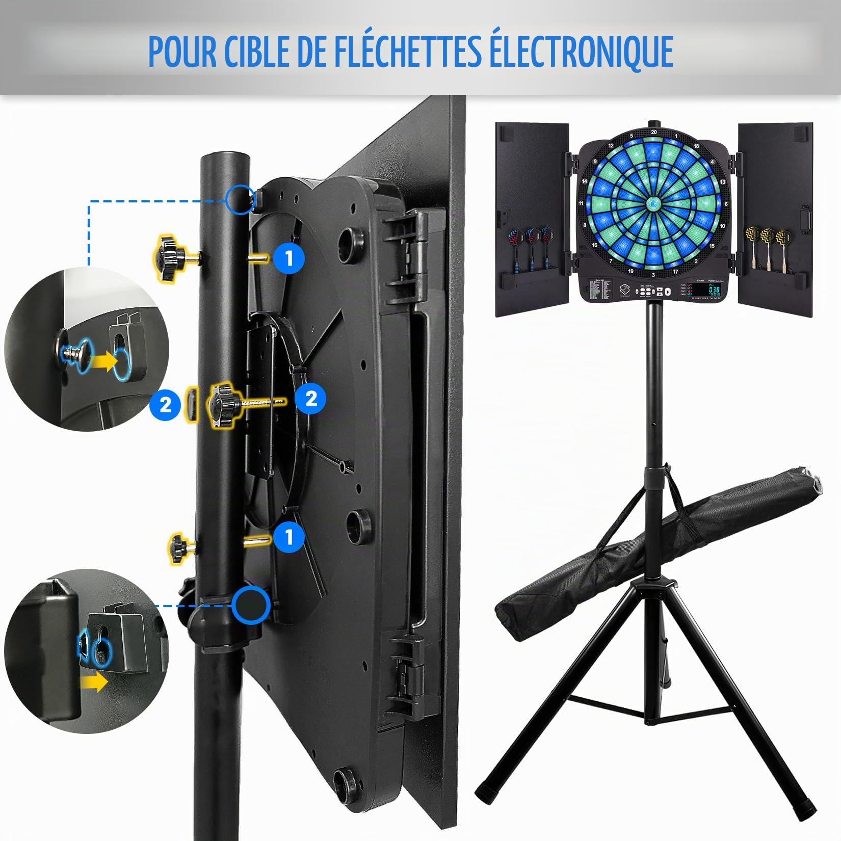 Turnart Support pour Cible de fléchettes Jeu de Flechette électronique Mobile Support pour Cibles Standard - Accessoire électronique - 106-200 cm - 3,7 kg