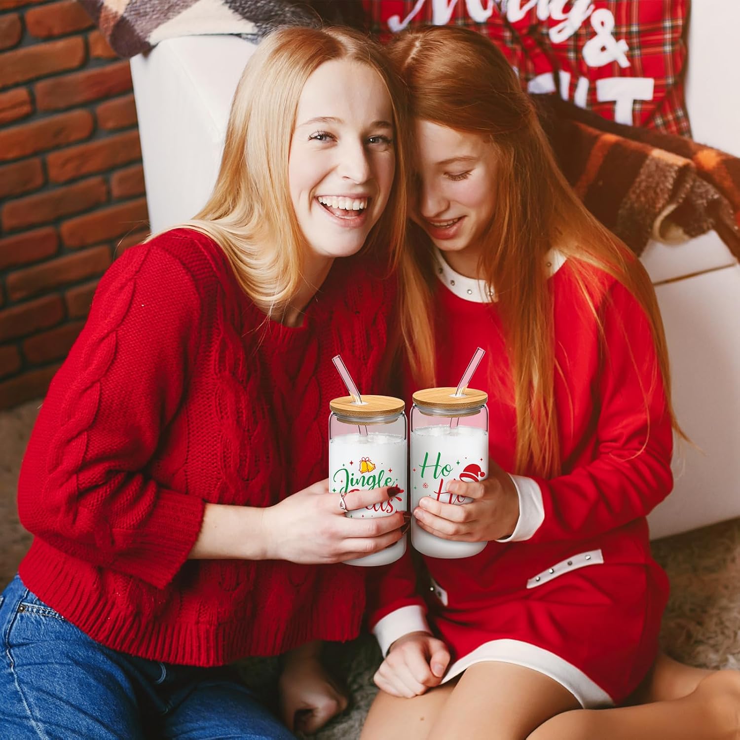 Tioncy 12 Pcs Christmas Gifts Set Include 16 oz Christmas Drink Glasses Cups Santa Socks and Xmas Keychains Can Shape Cup with Bamboo Lid Straw for Birthday, Xmas, and Winter Gifts (Vivid Style)