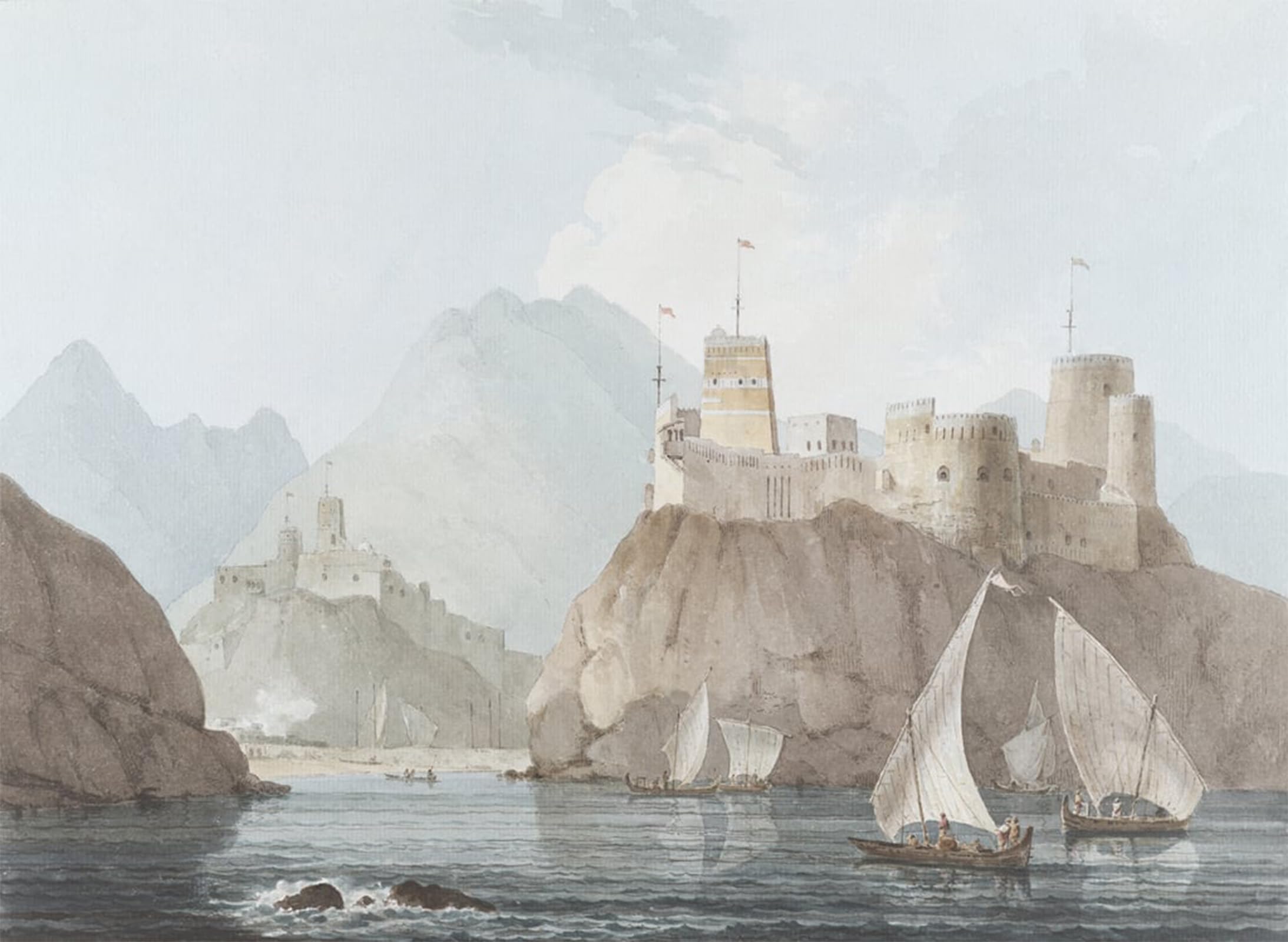 ARTXLXXBN Famous Painting Art Wall Decor Abstract Art Picture East View of the Forts Jellali and Merani Muskah Arabia June by William Daniell Animal Pictures for Home Decor 60x90cm