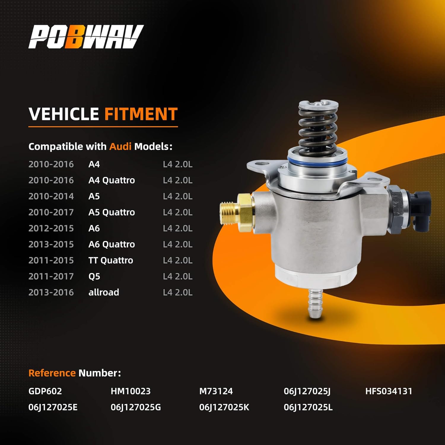 GDP602 High Pressure Fuel Pump Compatible with Audi A4 2010-2016, A5 2010-2014, A6 2012-2015, Q5 2011-2017, TT Quattro, Replaces 06J127025E
