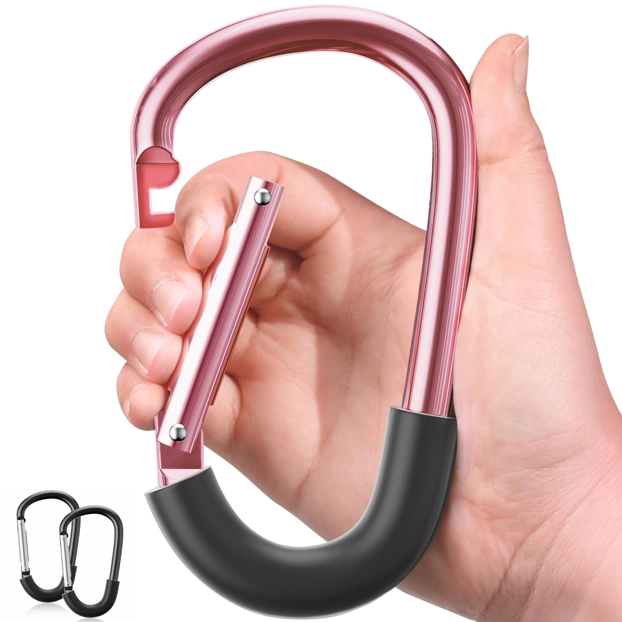 SURDOCA Kinderwagenhaken für Mama, Kinderwagen-Clips zum Aufhängen von Tasche und Einkaufen, Kinderwagen-Zubehör, Komplett Rosa 2pc
