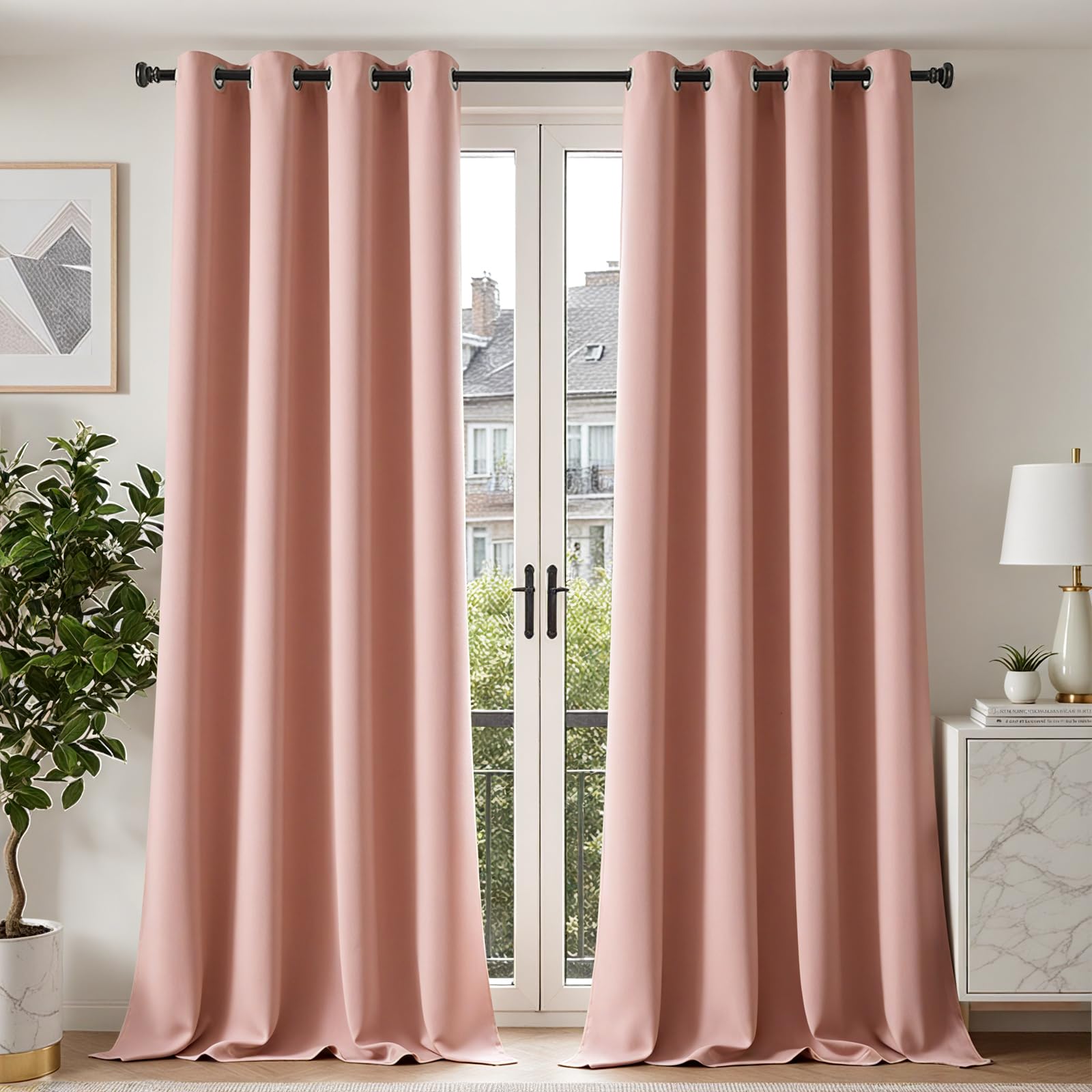 TOPICK Tende Oscuranti per Interni 2 Pannelli L140 x A260 cm Rosa | Curtains Oscurante Tende per Soggiorno e Camera da Letto Termiche Isolanti Anti-Rumore con Anelli Moderne