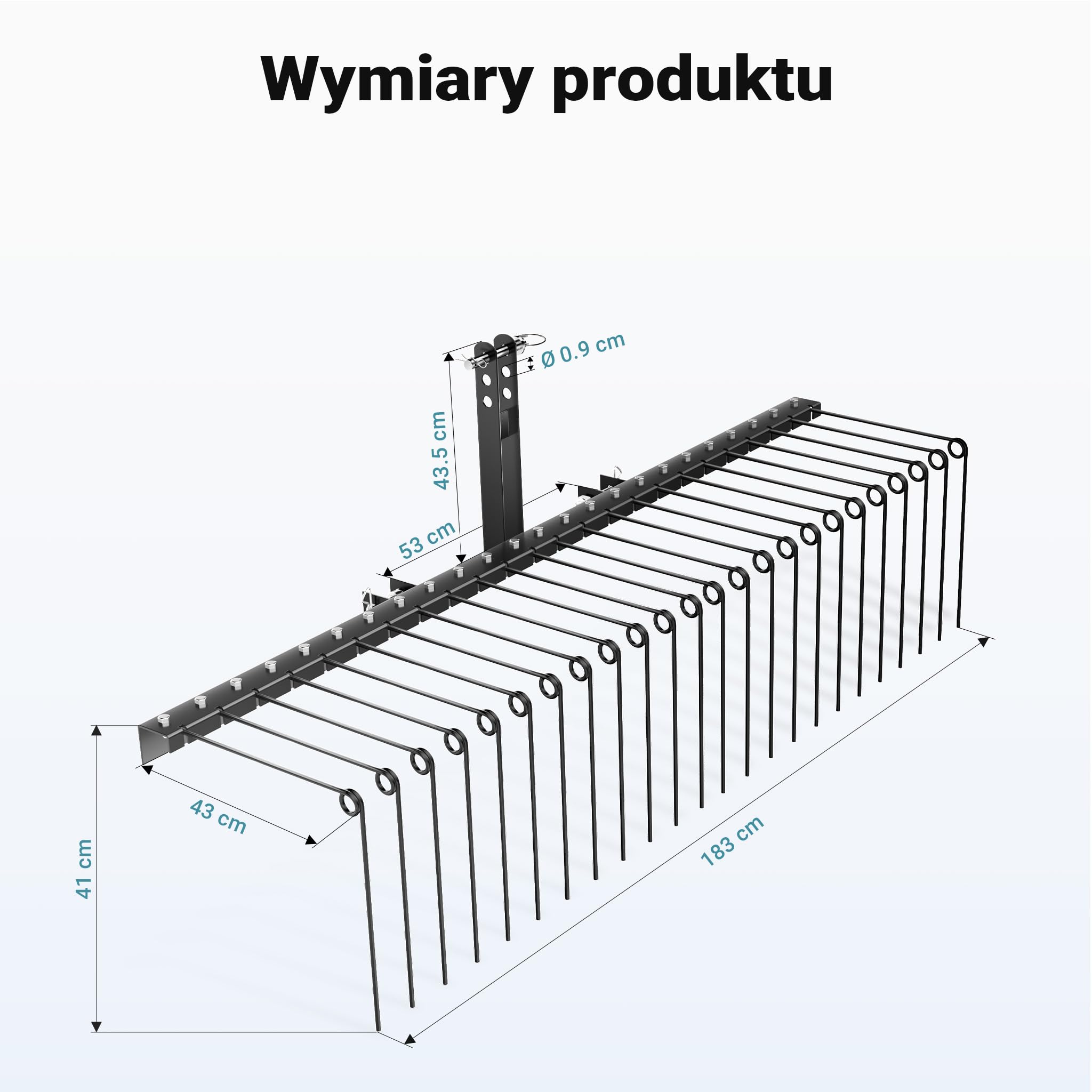 Wiltec Aerator do traktorka 183 x 76 x 48 cm grabie ze stali, trzypunktowym układem zaczepowym i 24 sprężynami