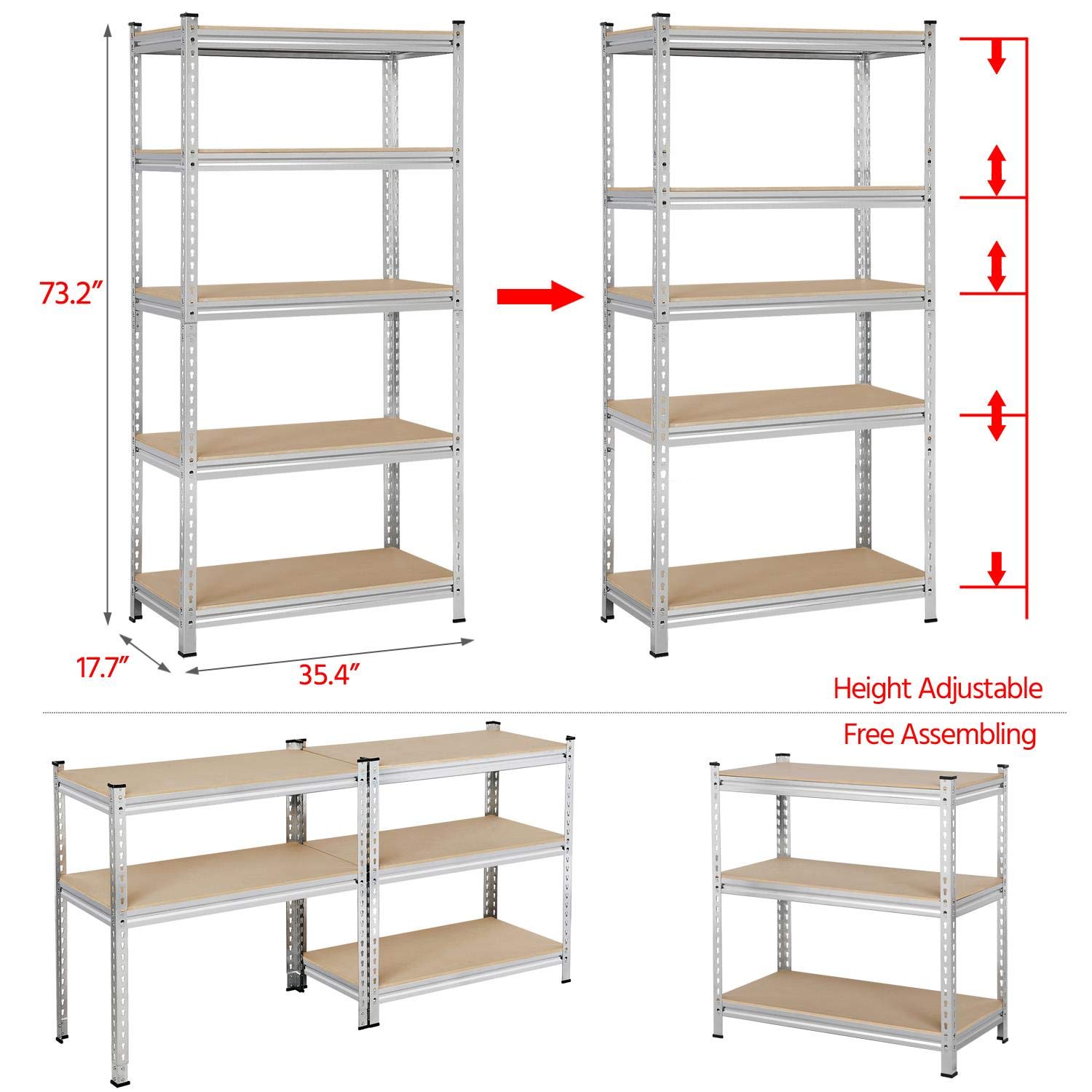 Yaheetech 5 Shelf Heavy Duty Shelving Unit Garage Metal Shelf Organizer, Adjustable Set of 2