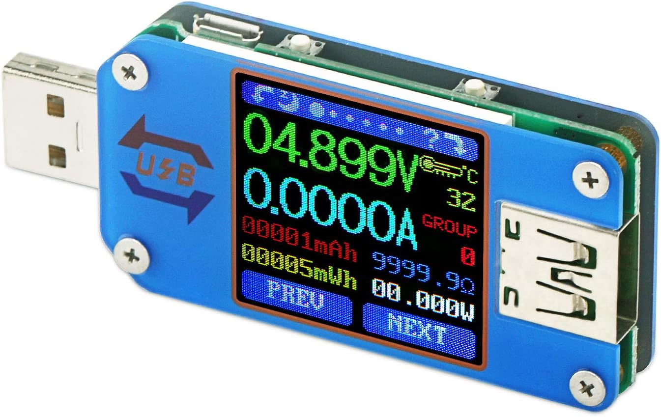 Droking USB C Power Meter, Type C Meter, UM25 Type C Voltage and Current Tester, LCD Display DC 4-24V 5A Speed of C Cables, Capacity of Power Bank, QC 2.0 3.0