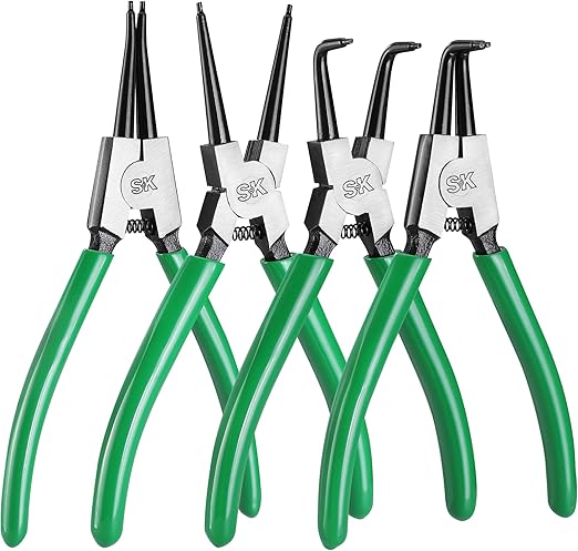 SK 4-Piece Snap Ring Pliers Set, 7-Inch Internal/External Circlip Pliers with Straight/Bent Jaw, Tip Diameter 5/64'', Premium CR-V Steel