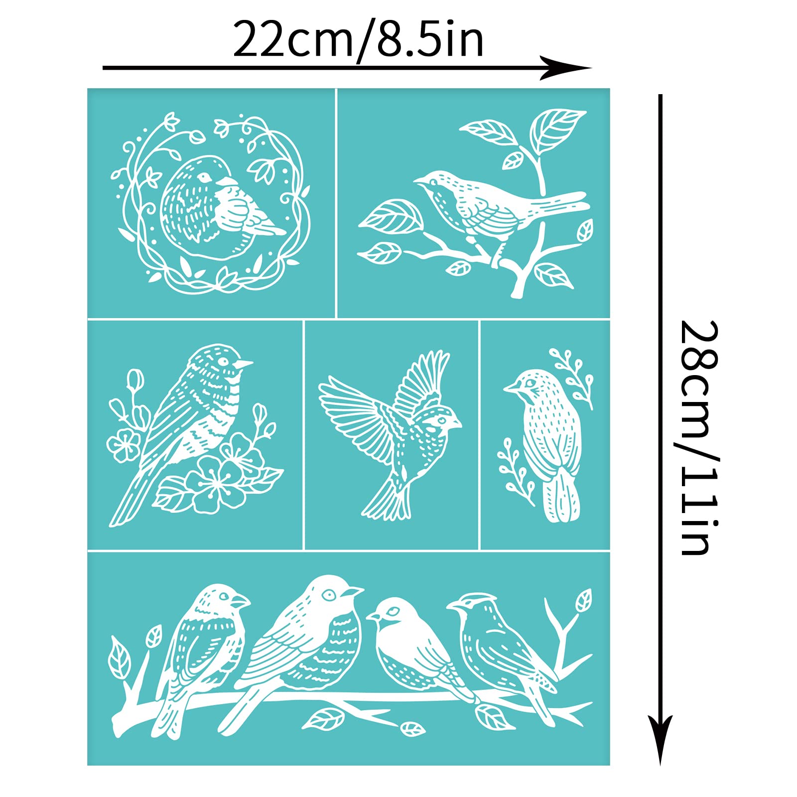 OLYCRAFT 2 Pcs Silk Screen Stencils Bird Pattern Self-Adhesive Silk Screen Printing Stencil Branch Reusable Mesh Transfer for Painting on Wood, DIY Decoration T-Shirt Fabric 8.7x11 Inch