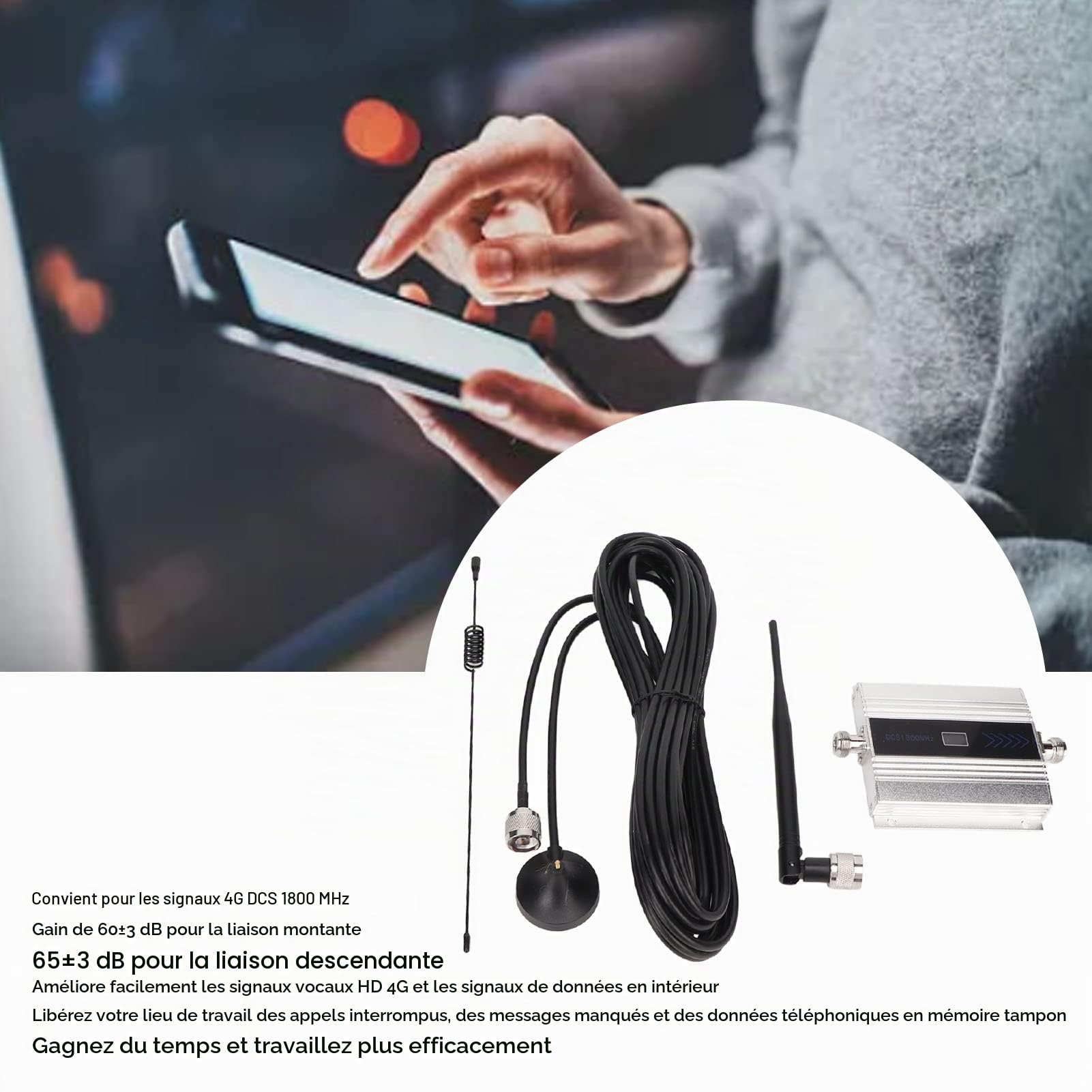 Amplificateur D'Extension de Signal de Téléphone Portable, SM DCS Wcdma 1800Mhz 100V À 240V Gain Élevé 4G Répéteur de Téléphone Portable Support OS System, Support Android System for Home Use(UE)