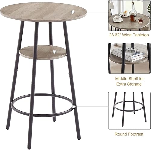 Miniatura 3 de Juego de mesa de comedor de 3 piezas para 2, mesa de cocina redonda pequeña con 2 sillas, mesa de barra de altura de mostrador con almacenamiento,