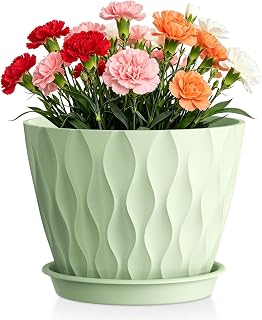 Plant Pots for Indoor Plants 1 Pack 10" Planters with Drainage Holes | Flower Pots with Drainage Holes and Trays, Plasti