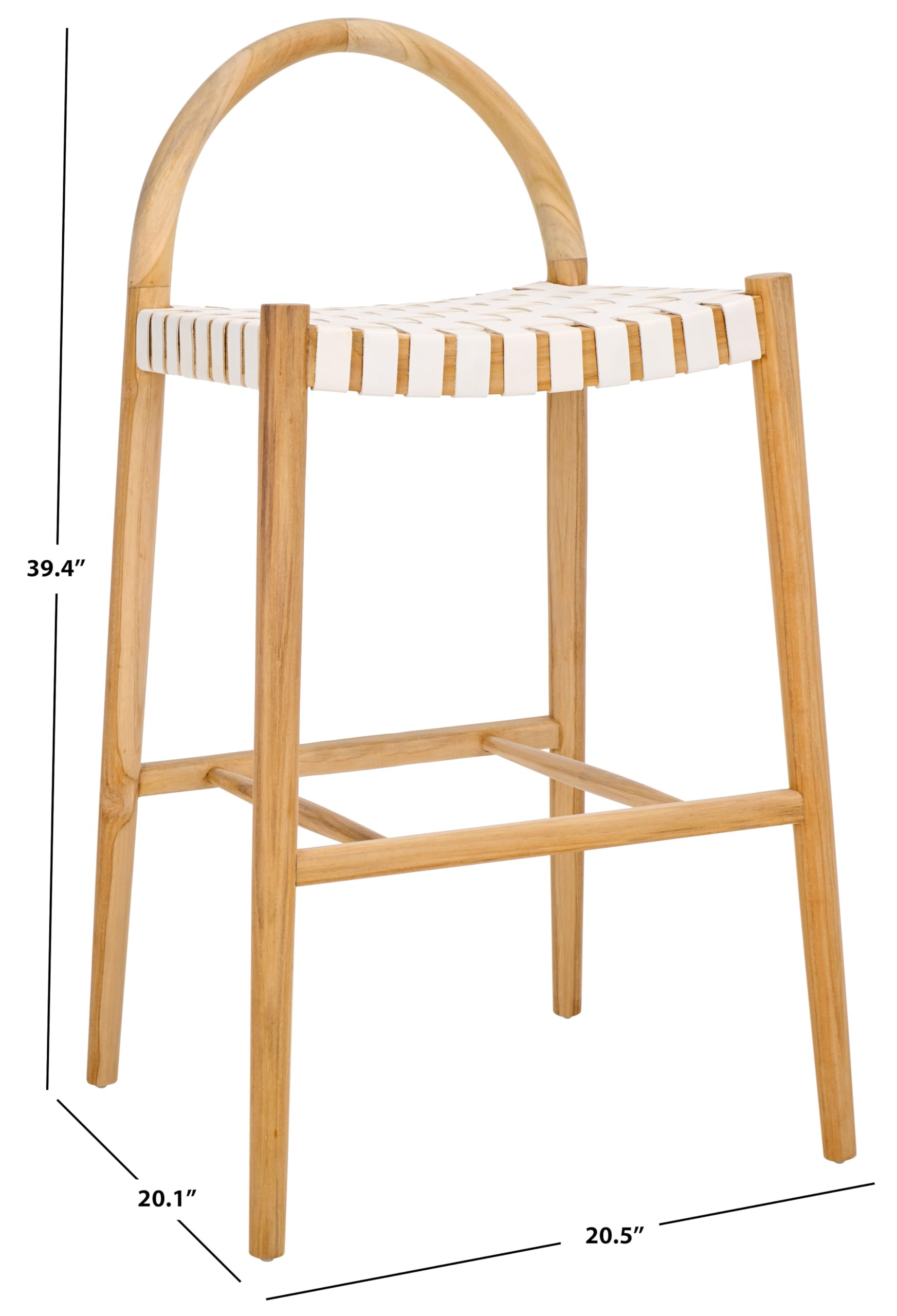 Home Collection Rhyan Taburete de bar de cuero tejido blanco/teca natural, madera maciza de madera maciza de 30 pulgadas (totalmente montado) 2