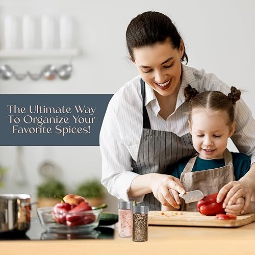 Miniatura 8 de Kirshy Solutions Estante de especias para debajo del gabinete con 6 tarros de especias de vidrio y 21 etiquetas, estante de almacenamiento de