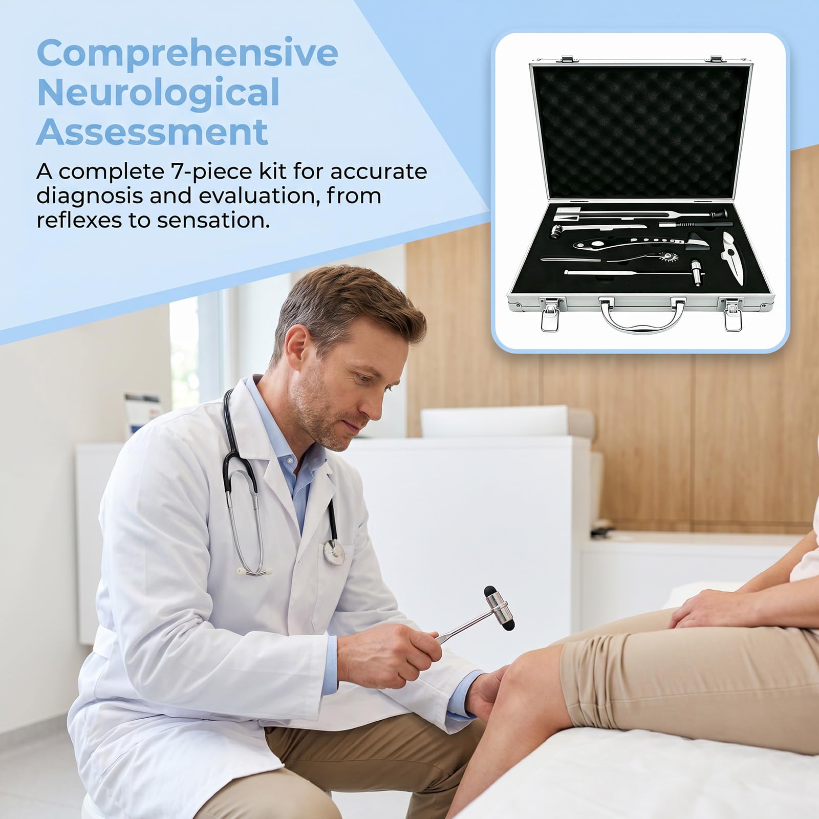 Set per Esame Neurologico, Set da 7 Pezzi per La Valutazione dei Riflessi Neurologici (puntura, Temperatura, Tatto, Vibrazione E Tendine), per Medicina Interna Ed Esami Clinici