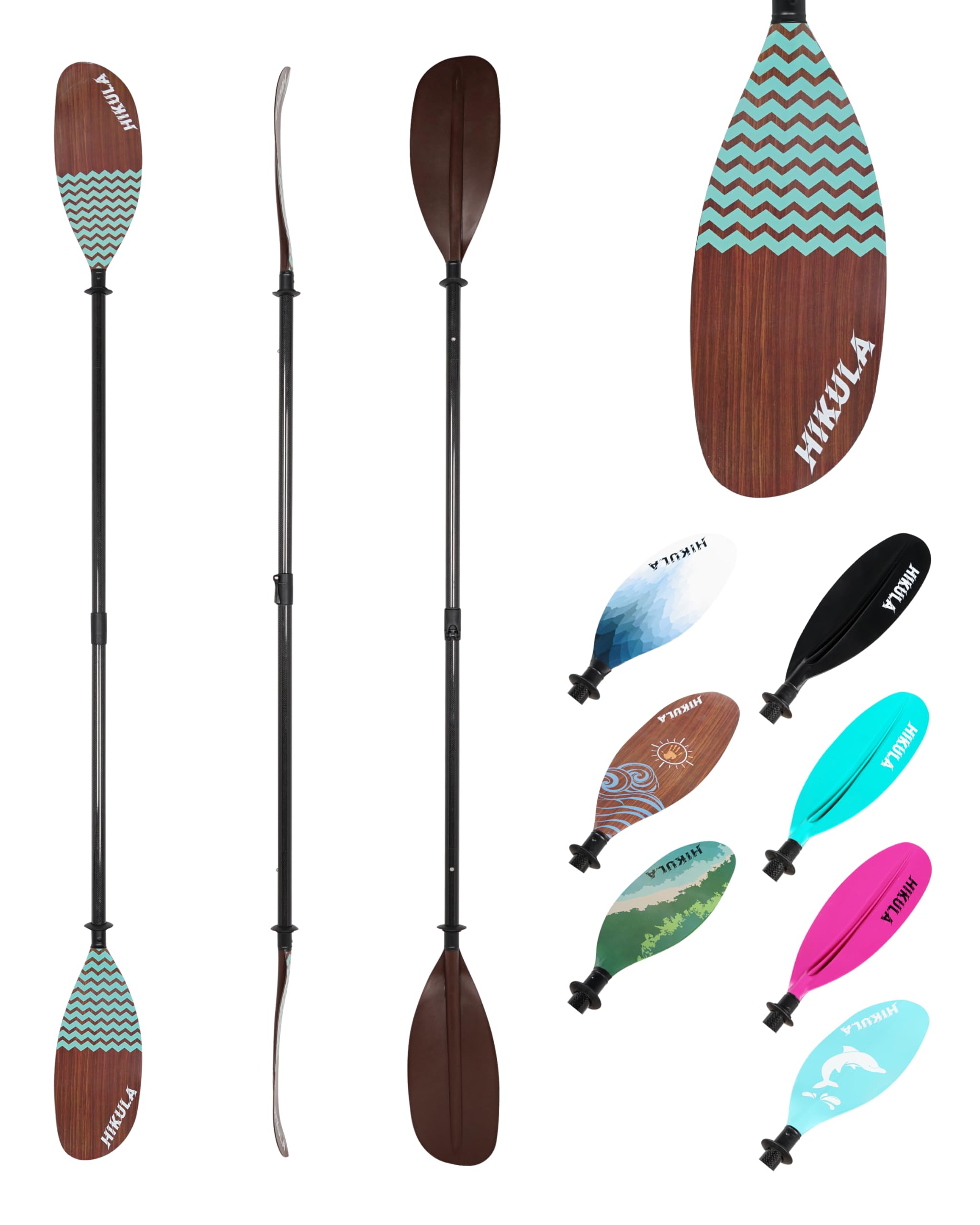 HIKULA Adjustable Carbon Fiber Shaft Kayak Paddle, Kayaking Oars with Reinforced Nylon Blade for Adults, 4 Piece, 86in/220cm to 90in/230cm