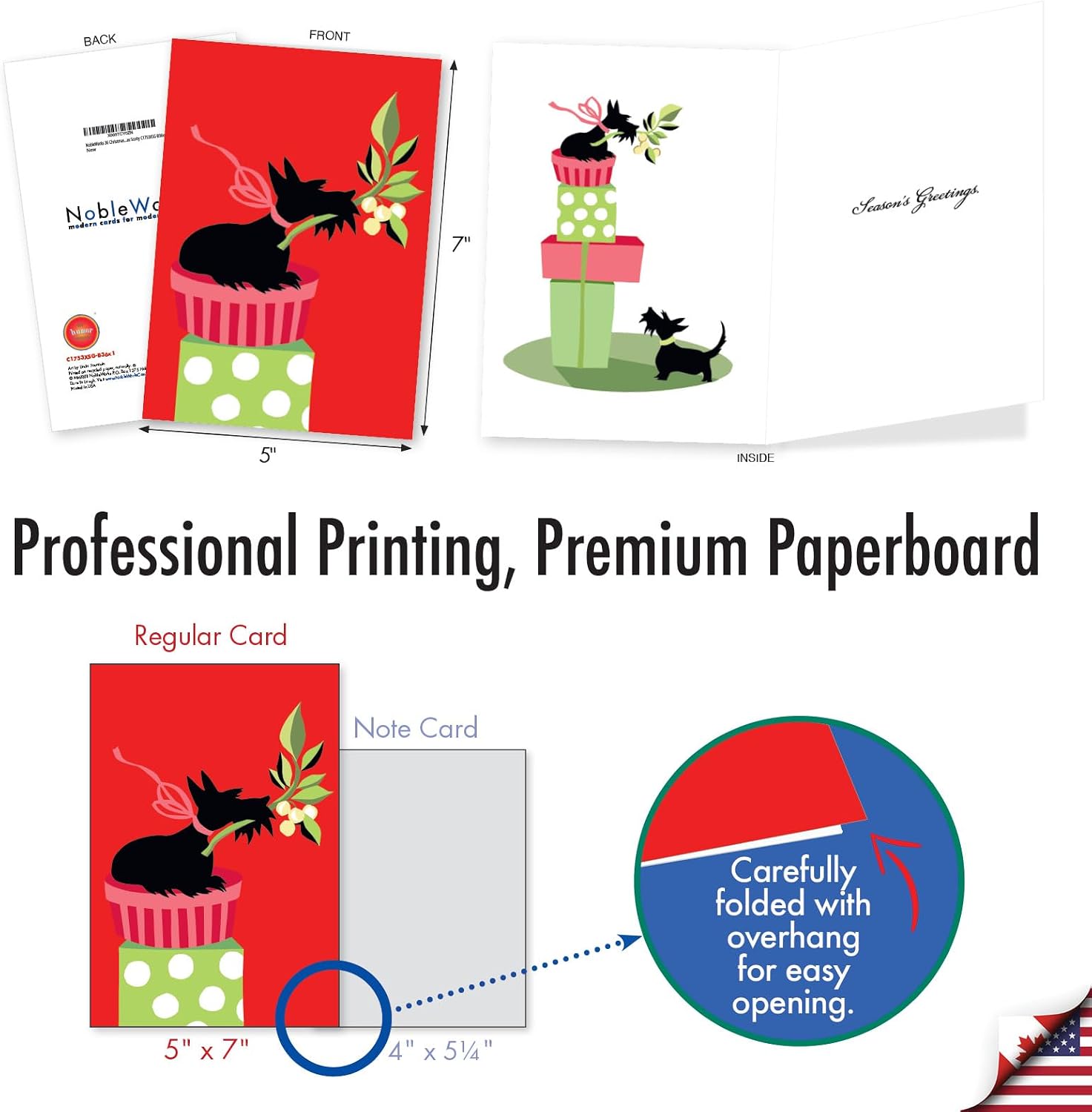 NobleWorks 36 Christmas Greeting Cards Boxed Set w/ 5x7 Inch Envelopes For Men, Women (1x36 Design) Xmas Scotty C1753XSG-B36x1