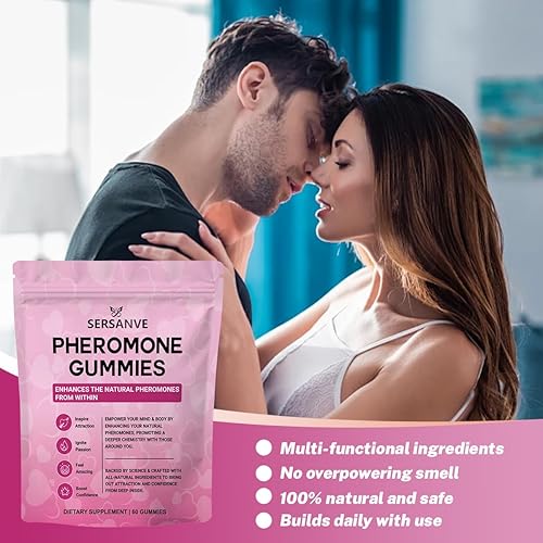 Miniatura 2 de Gomitas de feromonas femeninas para mujer, apoyo de atracción social, sabor a fresa, veganas, sin gluten, sin OMG, 60 unidades