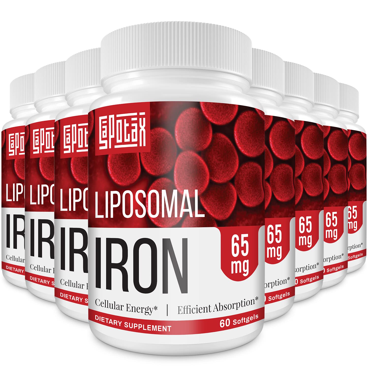 Liposomal Fe Iron Supplement for Women,65 mg Iron Supplement with Folic Acid & Vitamin B12 for Men,Red Blood Cell Production & Energy Support for Adults Iron Deficiency 60 Softgels(8 Bottle)