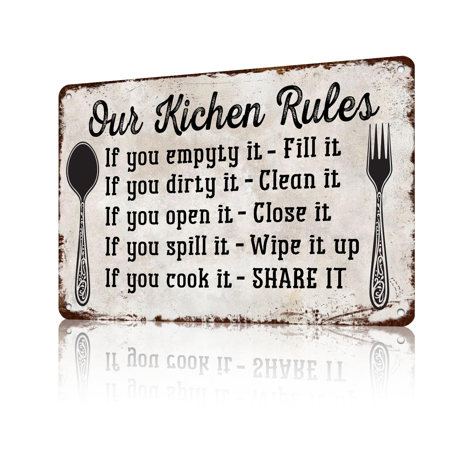 Anceky Kitchen Rules Tin Sign Funny Metal Sign Vintage Wall Decor for Gate Farmhouse Home Kitchen Outdoor 12×8 Inch