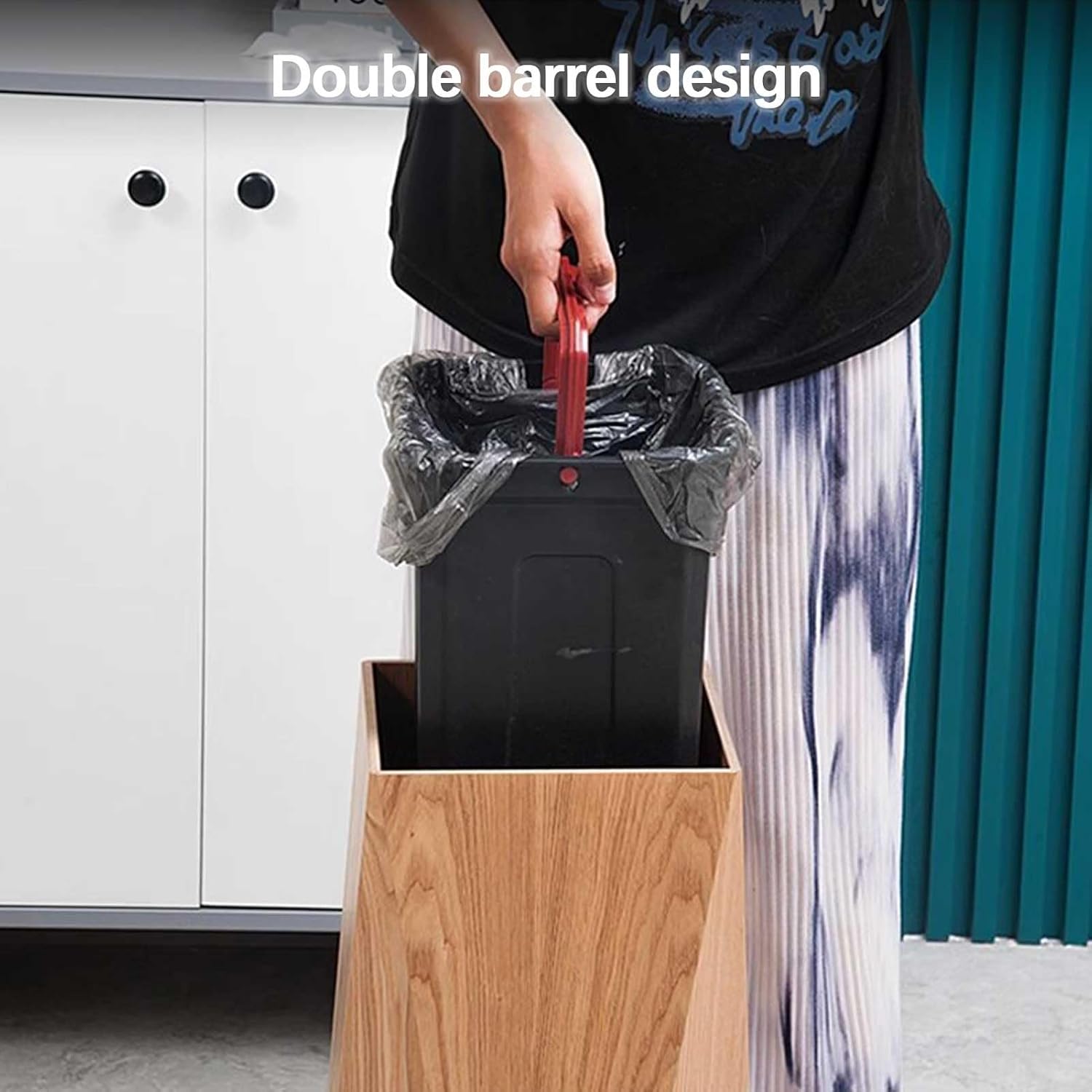 Drsyffsup Walnut Wood Narrow Garbage Bin | Office Trash Cans for Near Desk | Durable Diamond Shaped Trash Can | Rubbish Container Paper Basket Garbage Cans with Lids | Bathroom Bedroom Wastebasket