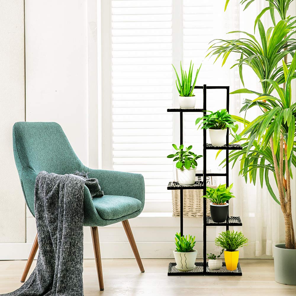 Zstar Bloemenstandaard, plantenstandaard, 7 etages, metaal, binnen, buiten, meerlaagse bloemenrek, plantentrap, hoekrek, staand voor tuin, balkon, decoratie, wit