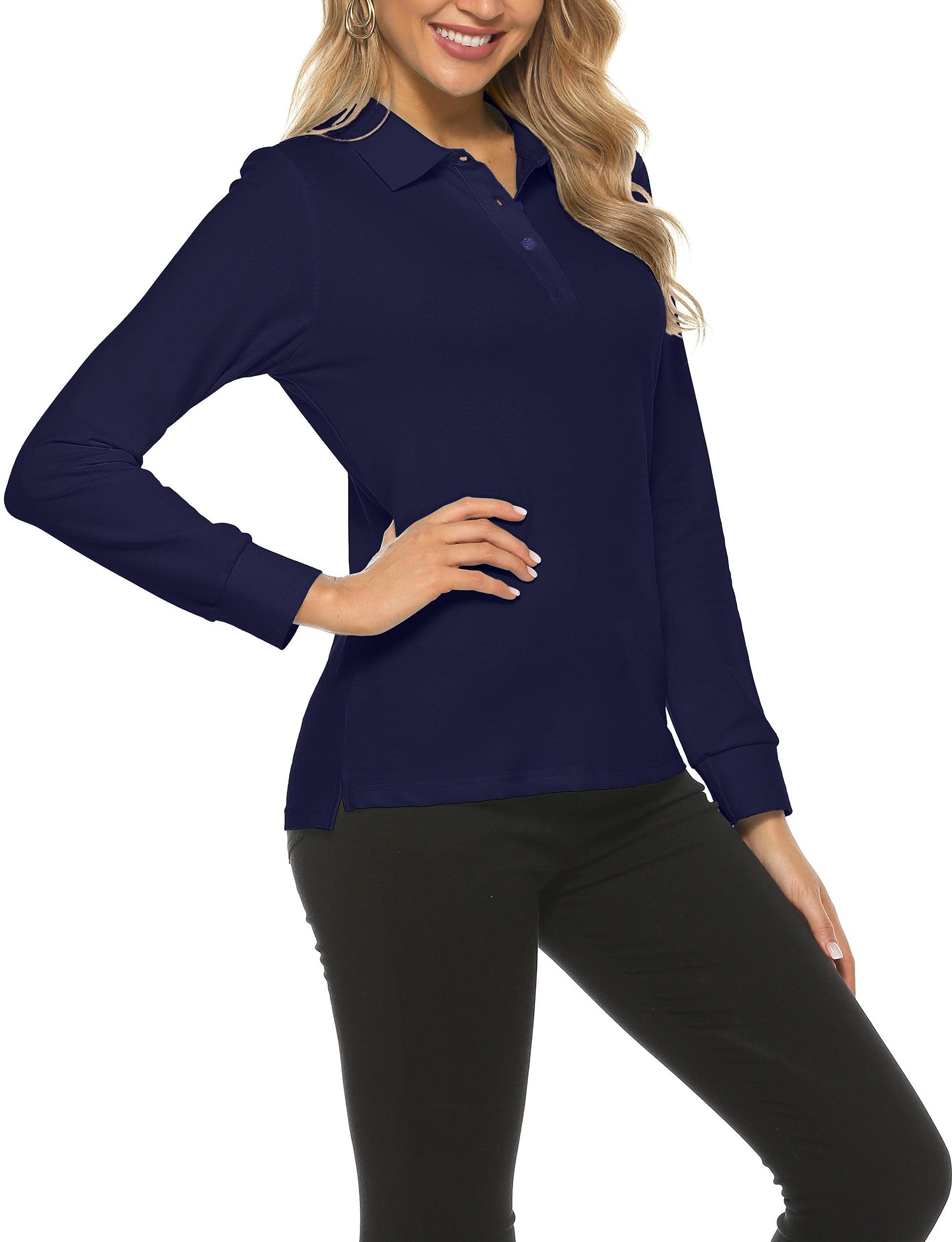 Polo Donna Manica Lunga Poloshirt Golf Camicia Lavoro Sportiva Autunno Inverno Top
