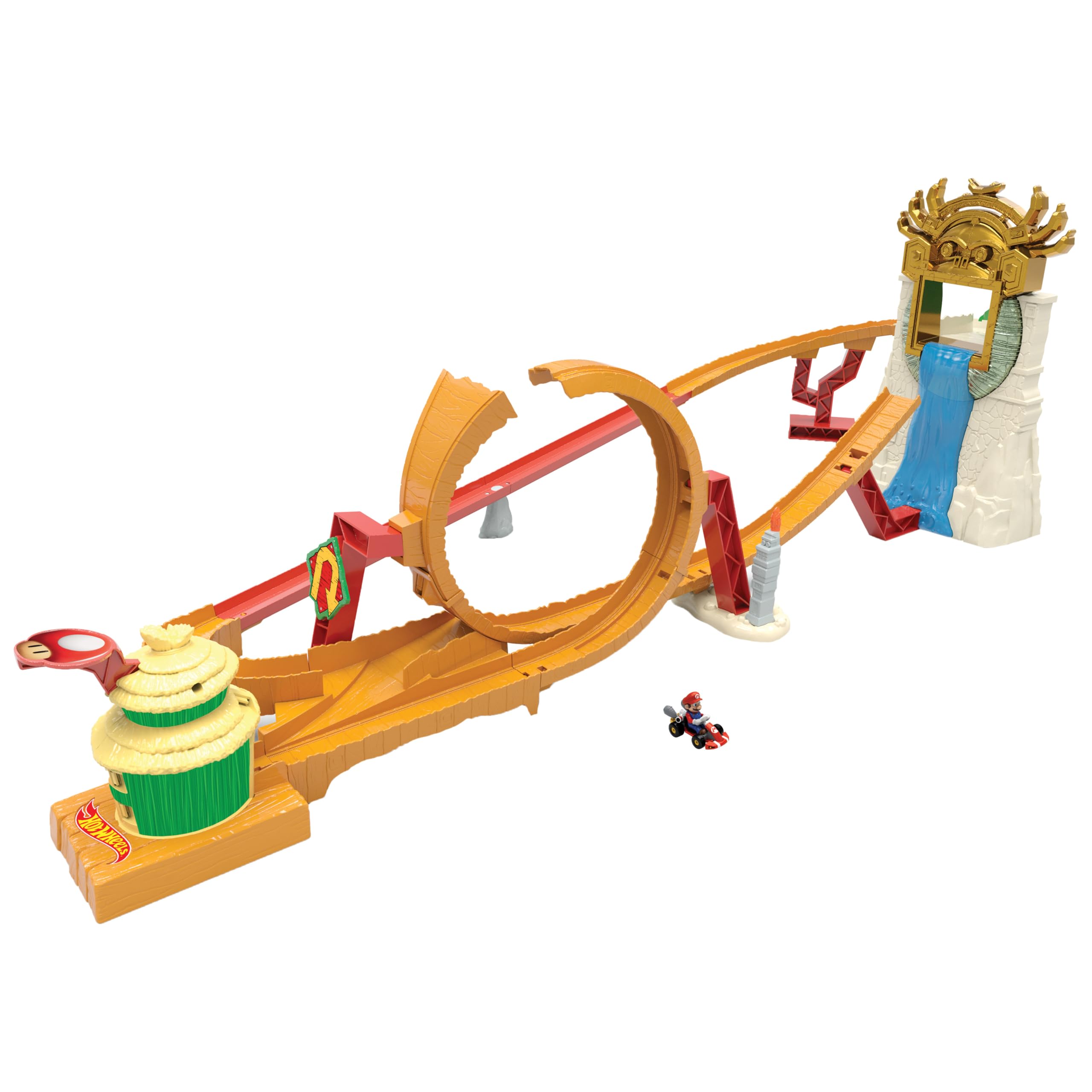 Hot Wheels Super Mario Bros - Corsa nella Giungla di Kong, playset ispirato al film con macchinina die-cast di Mario inclusa, pista con loop e salto su cascata, giocattolo per bambini, 5+ anni, HMK49