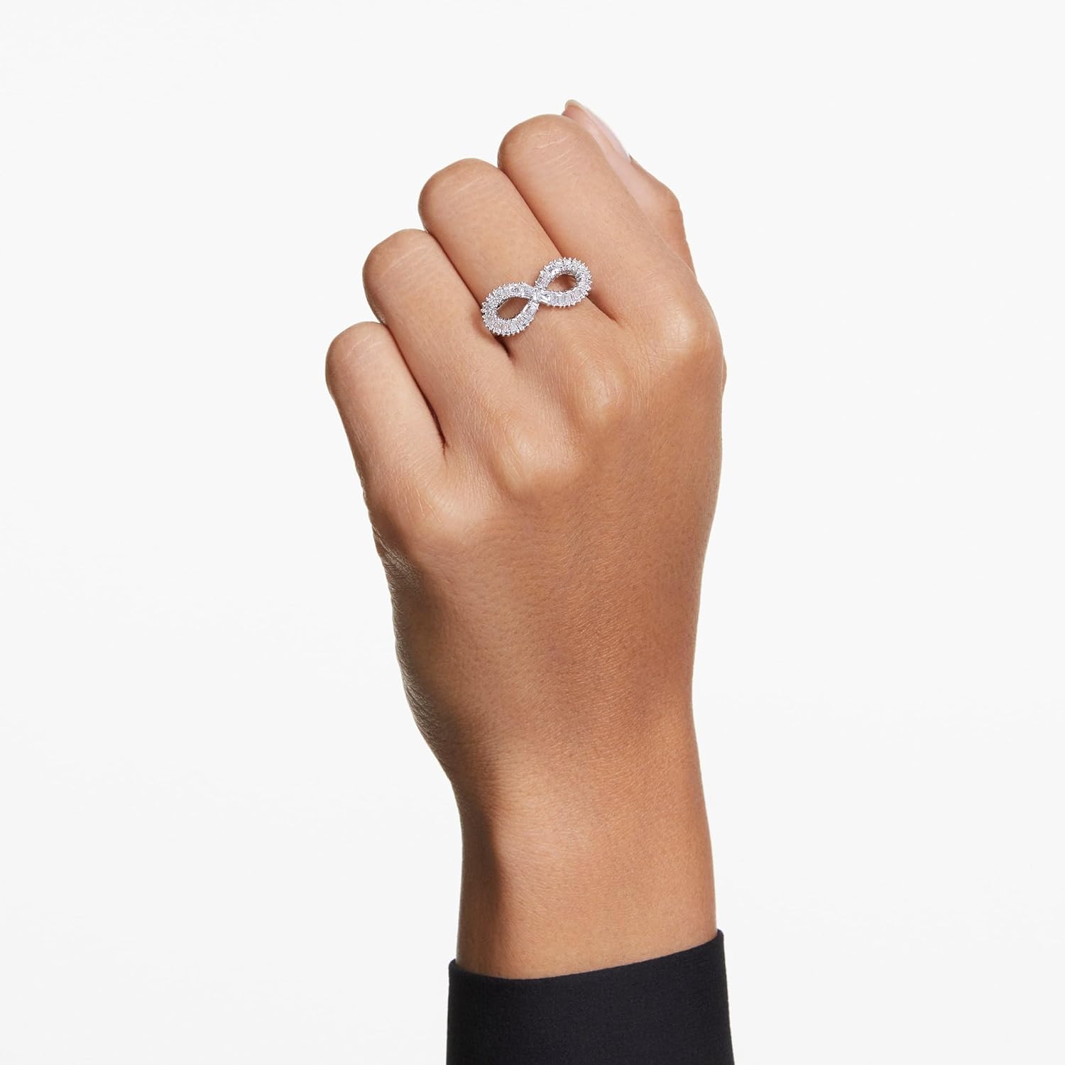 Swarovski Hyperbola Cocktail Ring, Infinity Motif, Clear Crystals, Rhodium Finished Metal