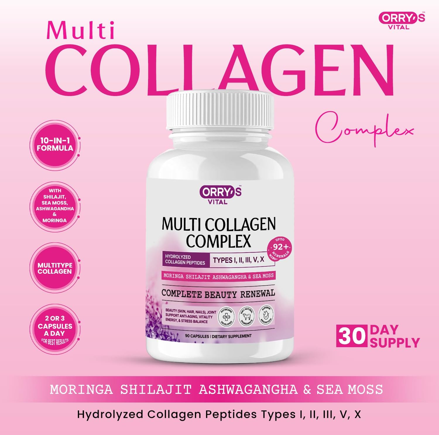 Hydrolyzed Collagen Peptides for Women & Men – Type I, II, III, V, X Multi Collagen Complex with Biotin, VIT C, Hyaluronic Acid & 92+ Trace Minerals for Hair, Skin, Nail & Joint Support– 90 Capsules - Image 9