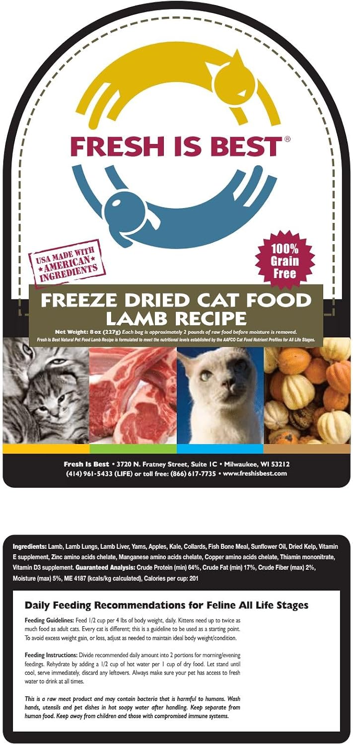 Fresh Is Best Lamb Freeze Dried Cat Food - High-Protein Raw USA-Made Resealable 8 oz