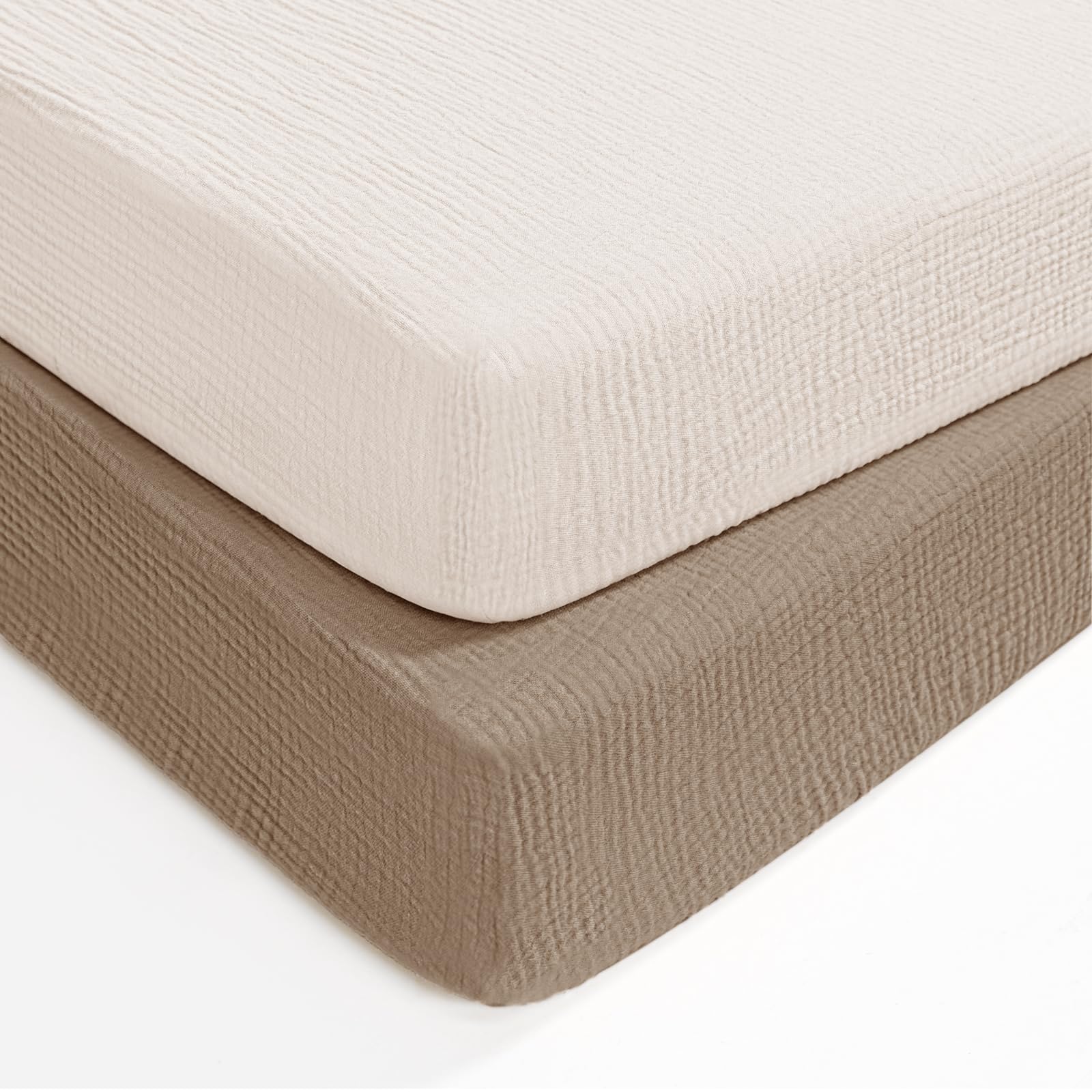 lulumoon Draps de berceau en mousseline pour bébés : lot de 2 draps-housses doux et respirants pour garçons et filles, pour berceau standard, couleur unie
