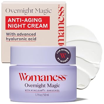 Womaness Overnight Magic Night & Day Face Cream for Women - Anti-Aging Cream with Hyaluronic Acid & Bakuchiol - Hydrating Facial Creams for Day or Night Use Products for Radiant Aging Skin 1.7oz