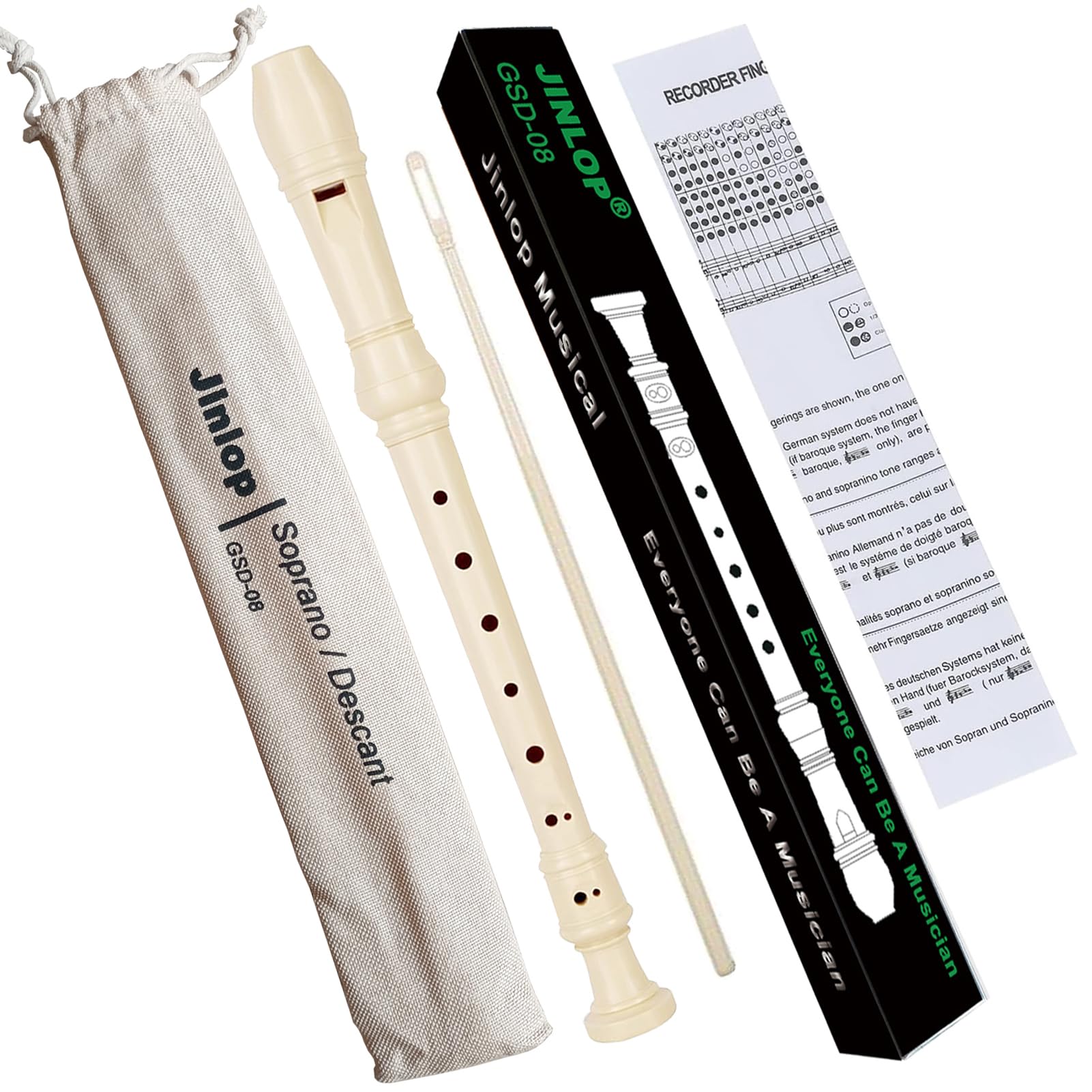 Flauta de estilo alemán de 8 agujeros con tabla de dedos, palo de limpieza y bolsa de algodón como regalo para los amantes de los instrumentos musicales