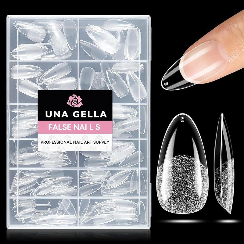 UNA GELLA Mandel Nail Tips, 216 Stück 12 Größen Nageltips für Gelnägel Acrylic Soft Gel Nail Tip für Volle Abdeckung Von Acryl Nägel Französische Nail Tips für Nagelkunst, Heimwerker Nagelstudio