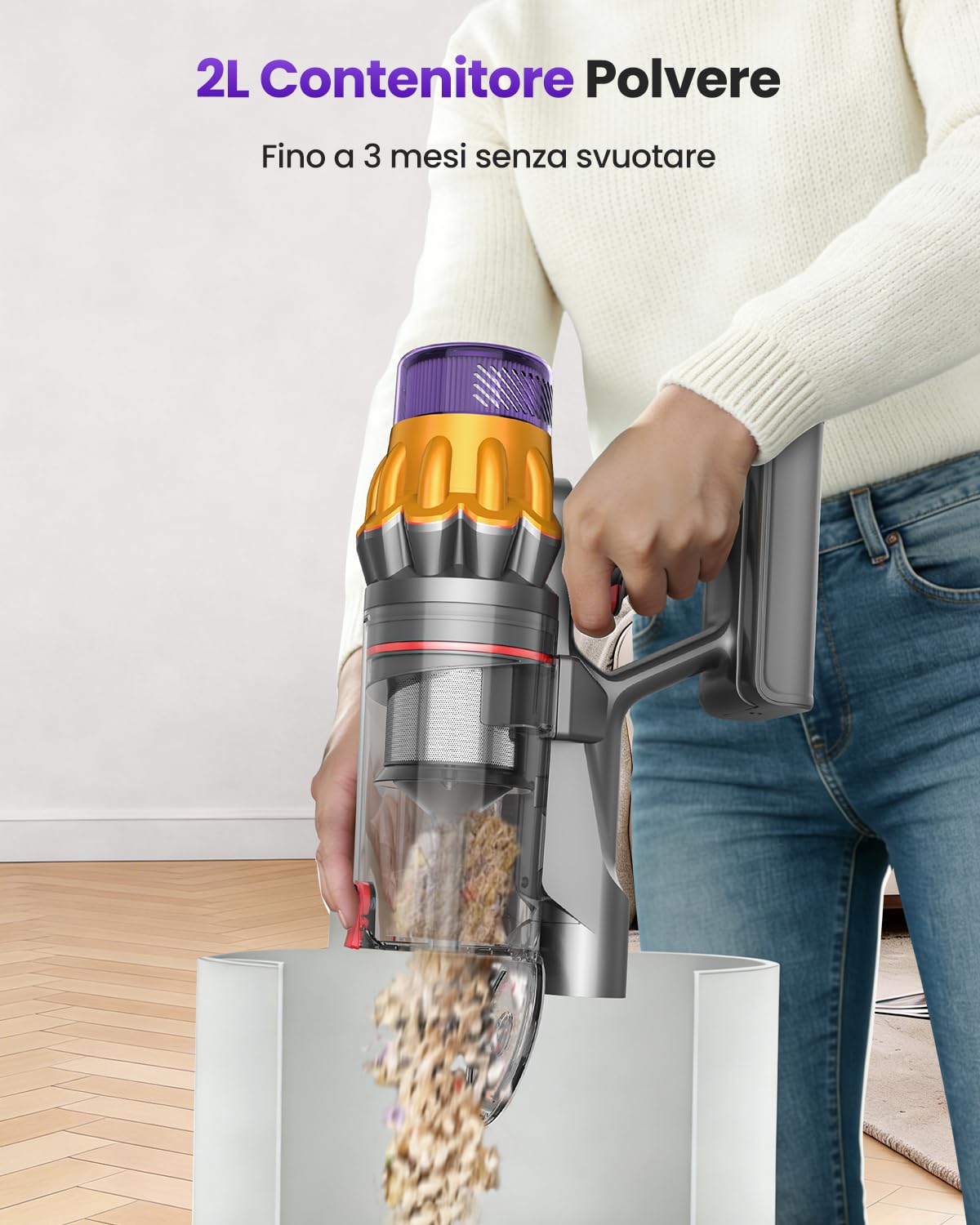 Aspirapolvere Senza Fili con 150 Min, 2 Batterie/650W/58KPA/2.0L, Scopa Elettrica Senza Fili con Display a LED, 11 Stadi Filtrati, Autoportante e Anti-Groviglio per Auto/Pavimenti/Tappeti/Peli Animali