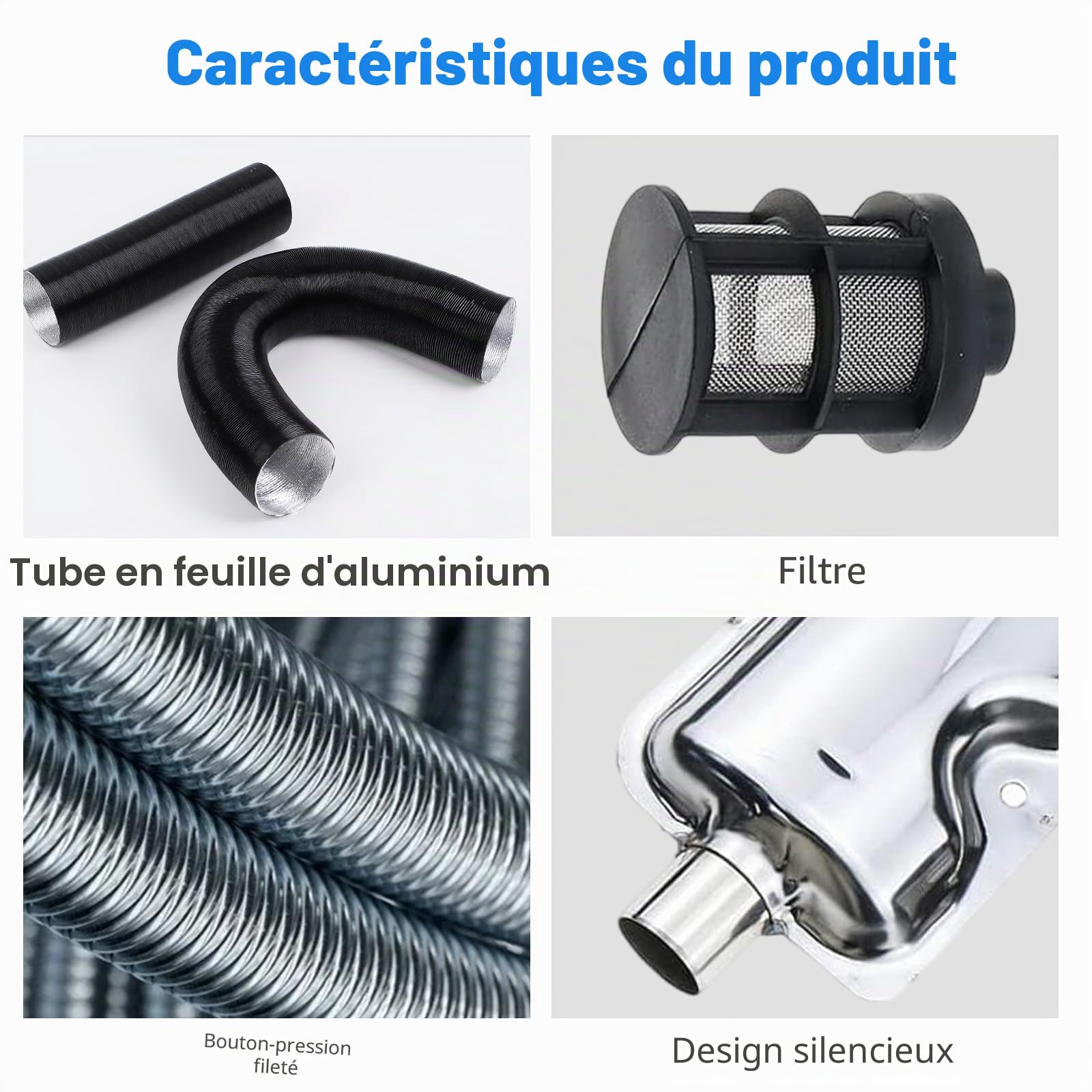 Kit D'accessoires de Chauffage Auxiliaire, Tuyau de Ventilation de 75 mm, Tuyau de Chauffage de Voiture, Sortie d'air Chaud, Silencieux d'échappement de Voiture, Jeu de Colliers de Serrage