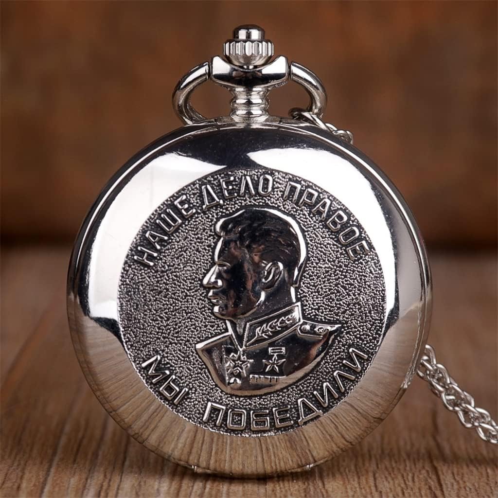 SJYDQ Vintage Silver Pocket Watch Engraved with Chain Quartz Pocket Watch with Chain Collection Pendant Watch : Clothing, Shoes & Jewelry