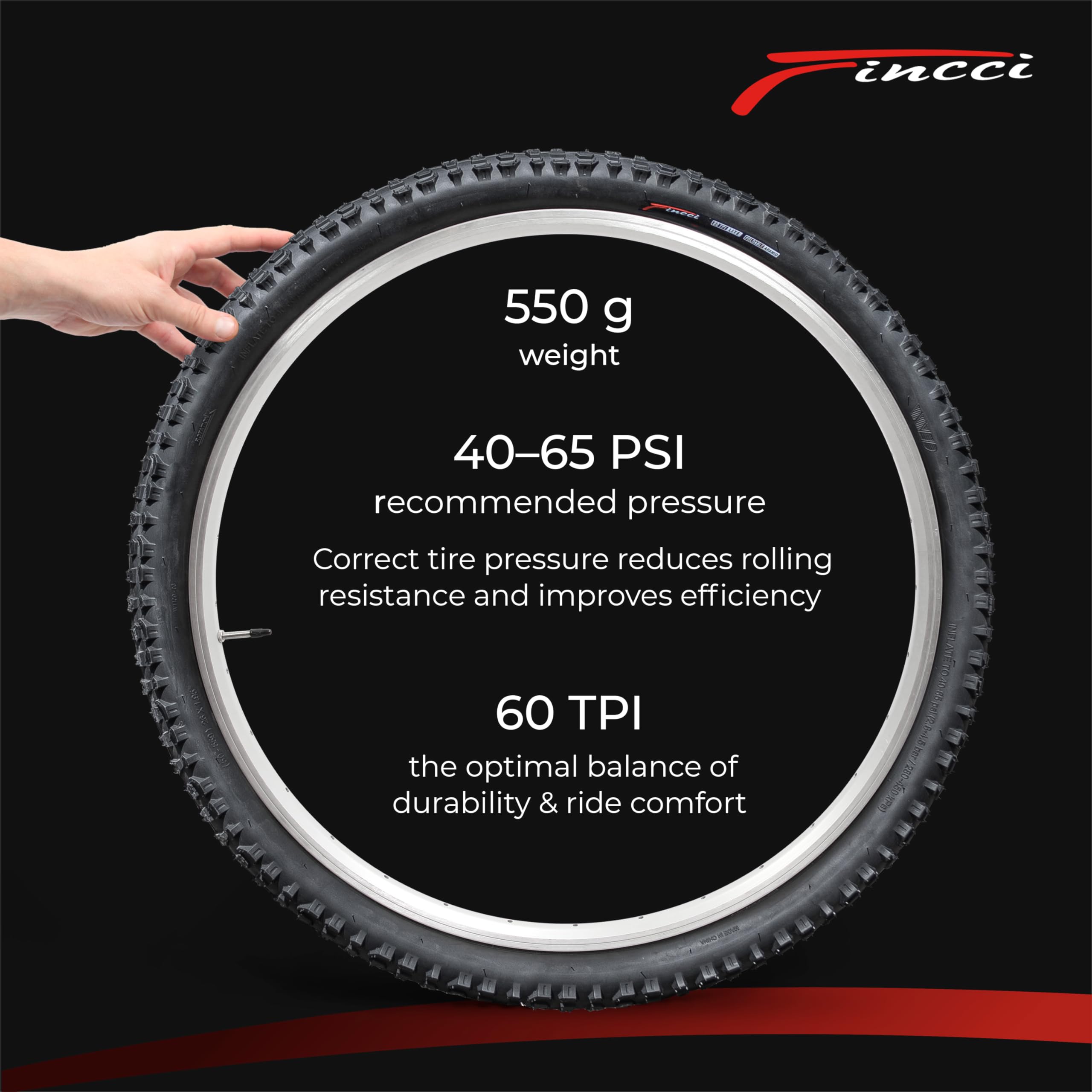 Fincci Fahrradreifen 26 Zoll - MTB Reifen 26 x 1.95, Fahrradmantel 26 Zoll, 60 TPI FaltReifen für Mountainbike, MTB Fahrrad, Rennrad Hybrid Fahrrad, E Bike, Etrto 50-559