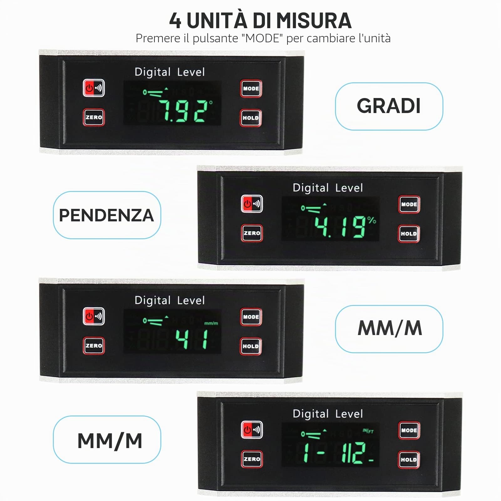 Digitale Elettronico Inclinometro Angolo Finder Impermeabile IP65 Goniometro Livello Misura Scanalatura a V Magnetico Base Sempre Verticale Lettura