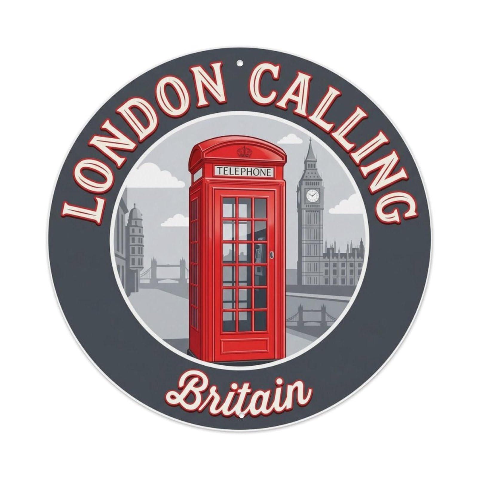 Fqnyr Style Vintage Travel Red Telephone Booth Metal Tin Sign