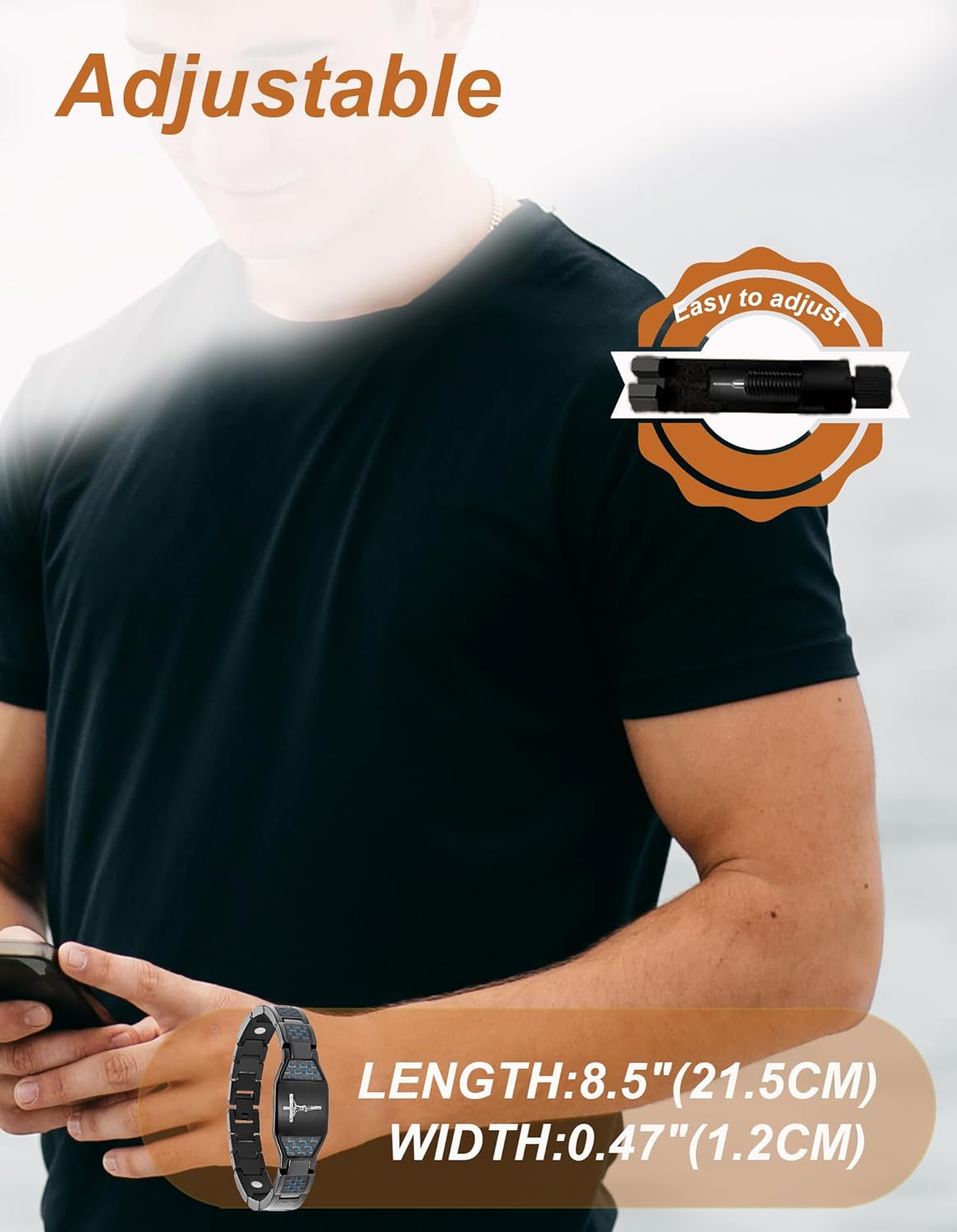 Magnetic Bracelet for Men, Christian Cross Jesus Stainless Steel Magnetic Therapy Bracelets, （Black） - Image 2