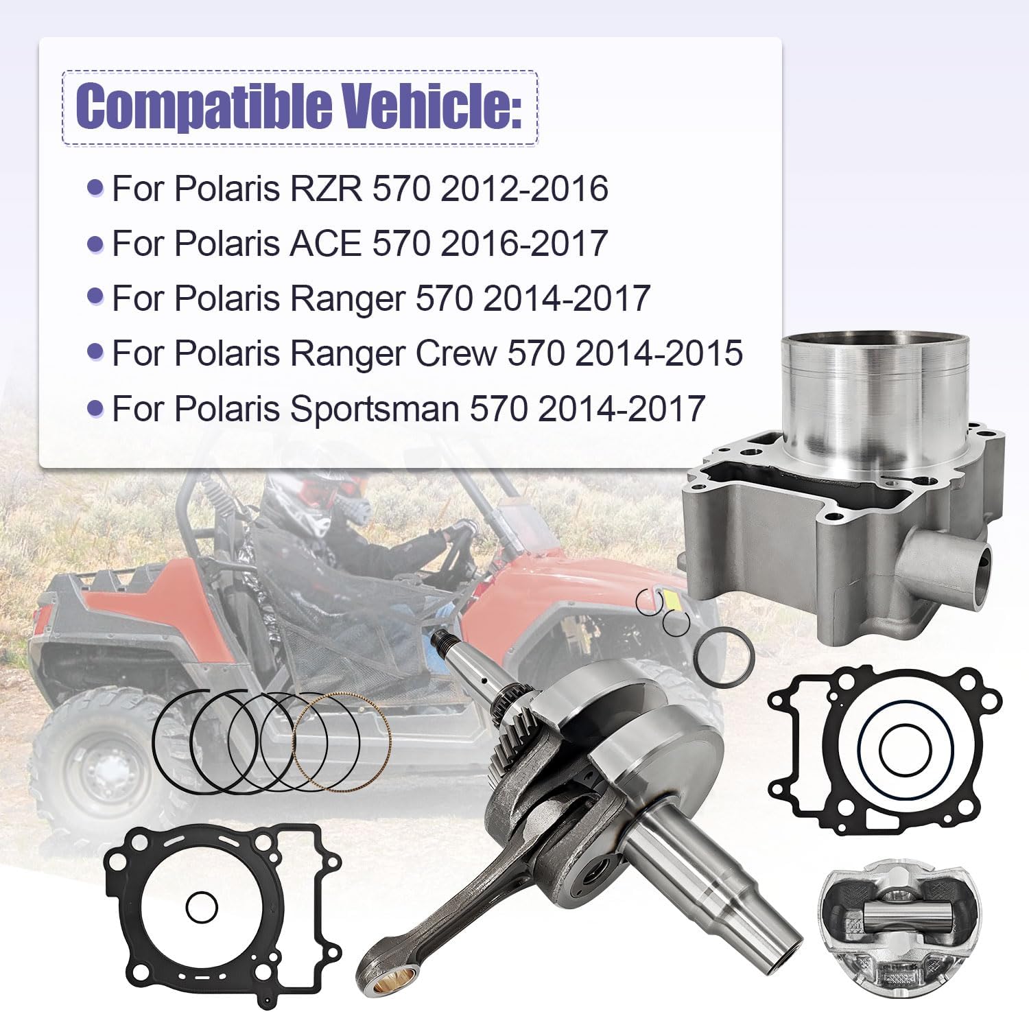 99mm Engine Rebuild Kit 2204729 3022860 Cylinder Crankshaft Piston & Ring Kit For Polaris Ranger RZR ACE Sportsman 570 2014-2017