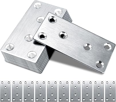 10pcs Flat Brackets for Wood, 80   40   1.75mm Flat Joining Plates, Sleeper Bracket Heavy Duty, Stainless Steel Mending Plates for Connector, Metal Brackets for Wood Fixing