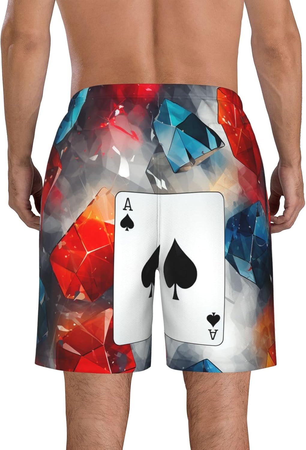 Men's Swim Trunks Quick Dry Beach Shorts Summer Bathing Suit Polygonal Playing Cards Swimwear Beachwear with Pockets