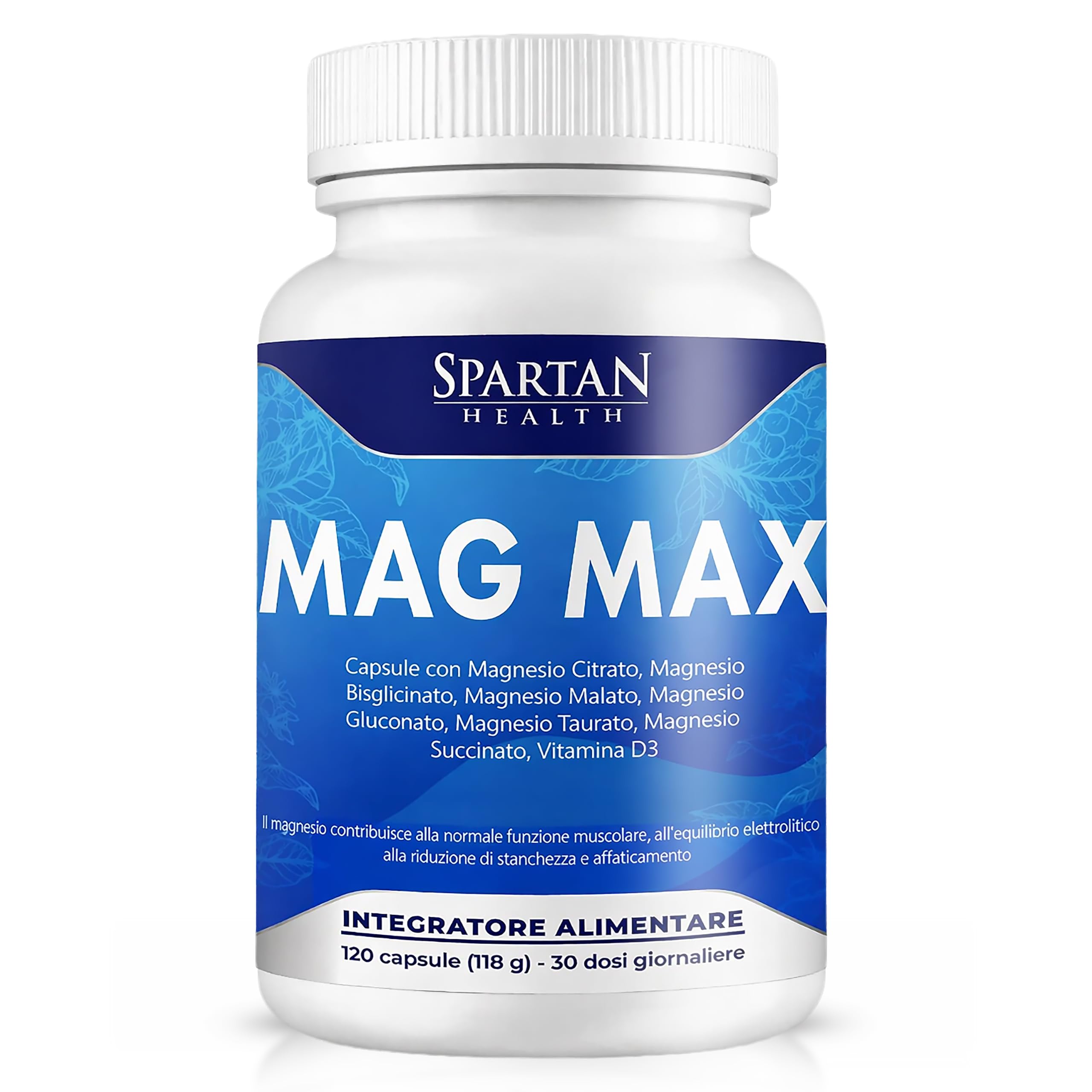 Spartan Health – MagMax – Complesso di Magnesio 6-in-1 con Vitamina D – Magnesio per Dormire, Crampi e Stanchezza Fisica e Mentale – Integratore Magnesio Bisglicinato e Citrato – 120 Capsule