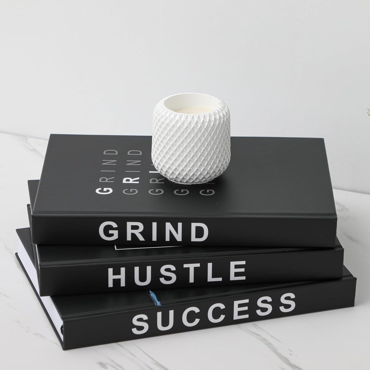 Hardcover Grind Hustle Success Book Decor for Men & Women, Decorative books for Home Decor, Office Decor for Men and Desk Decor for Men, Motivational gift with Black Cover and Blank Pages