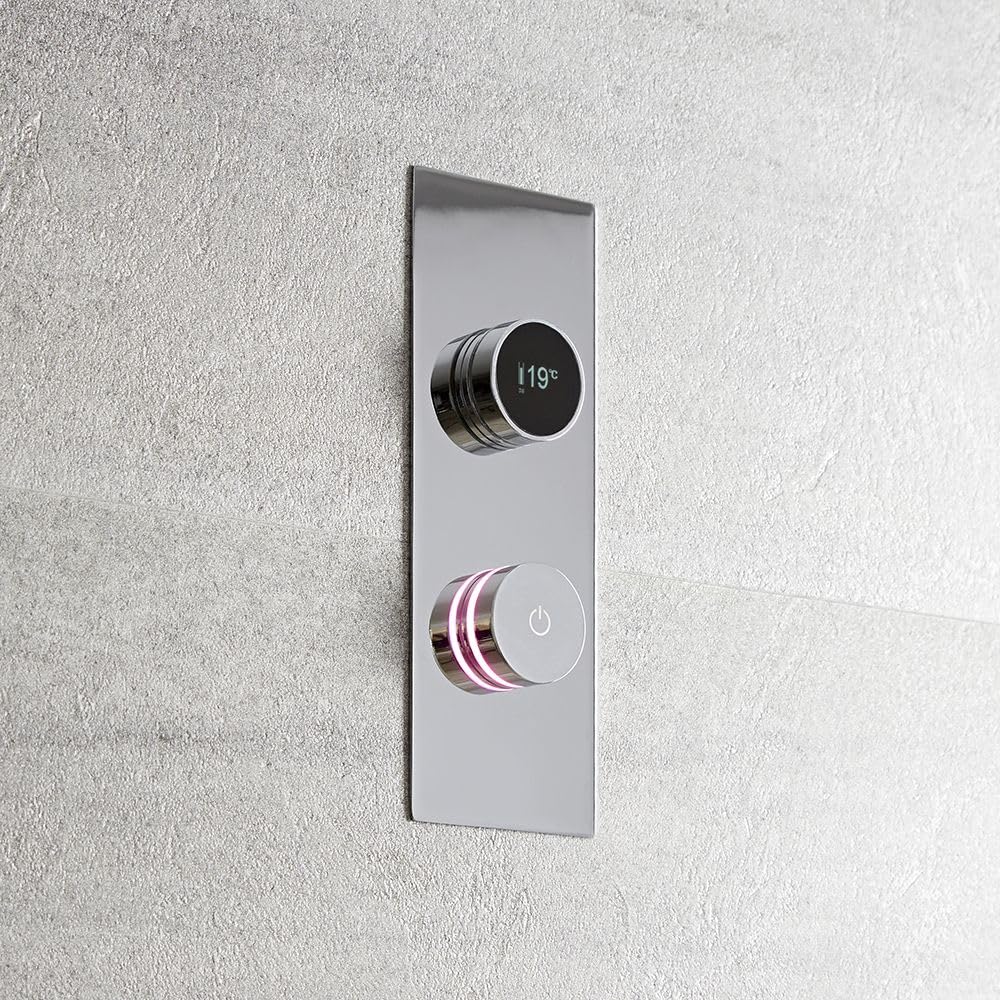 Milano Vis Digital 2 Outlet Thermostatic Mixer Concealed Shower Valve Rectangular Backplate - Chrome