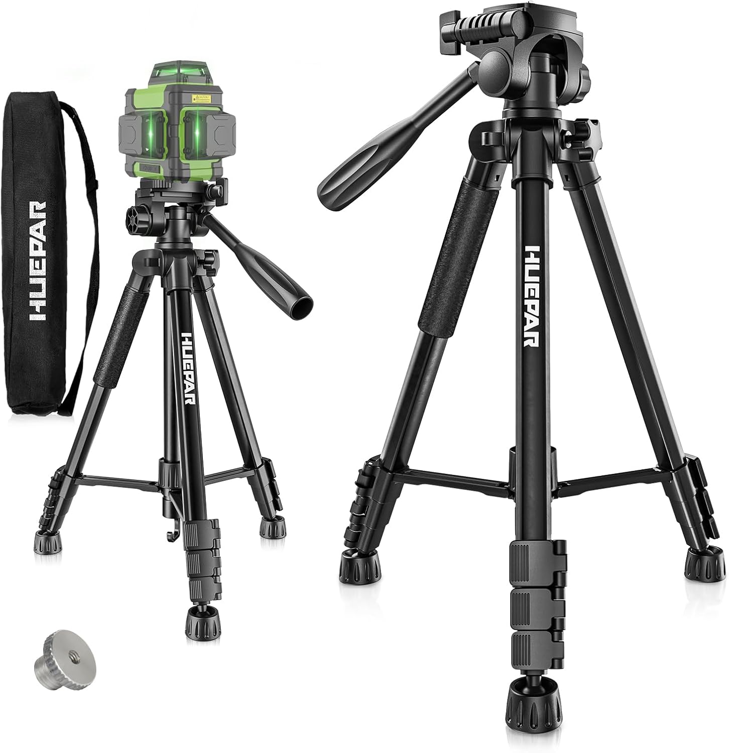 Huepar New 3D Laser Level 360° Self Leveling with 60" Tripod, Smaller in Size, Better in Quality, 3D 12 Lines High Brightness Green Laser Level for Construction or Home Renovation ST03CGTP