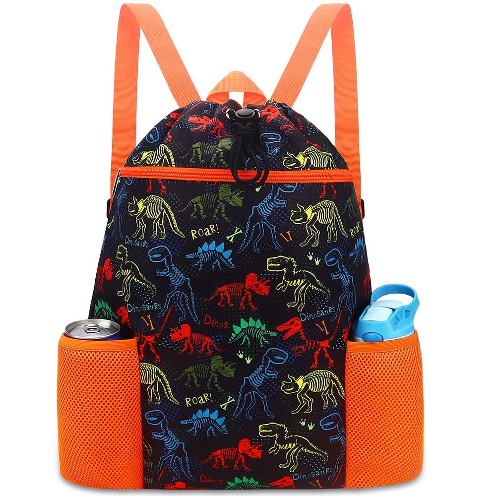 RHCPFOVR Dinosaur Drawstring Backpack for Kids - Drawstring Bags for Girls Swim Bag for Beach Swimming Pool Lightweight Draw String Bags Waterproof
